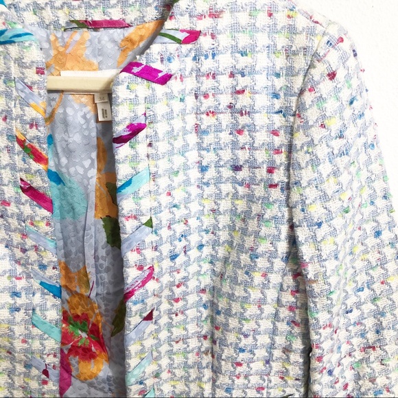 Escada Blue White Tweed Ribbon Blazer - Picture 2 of 6